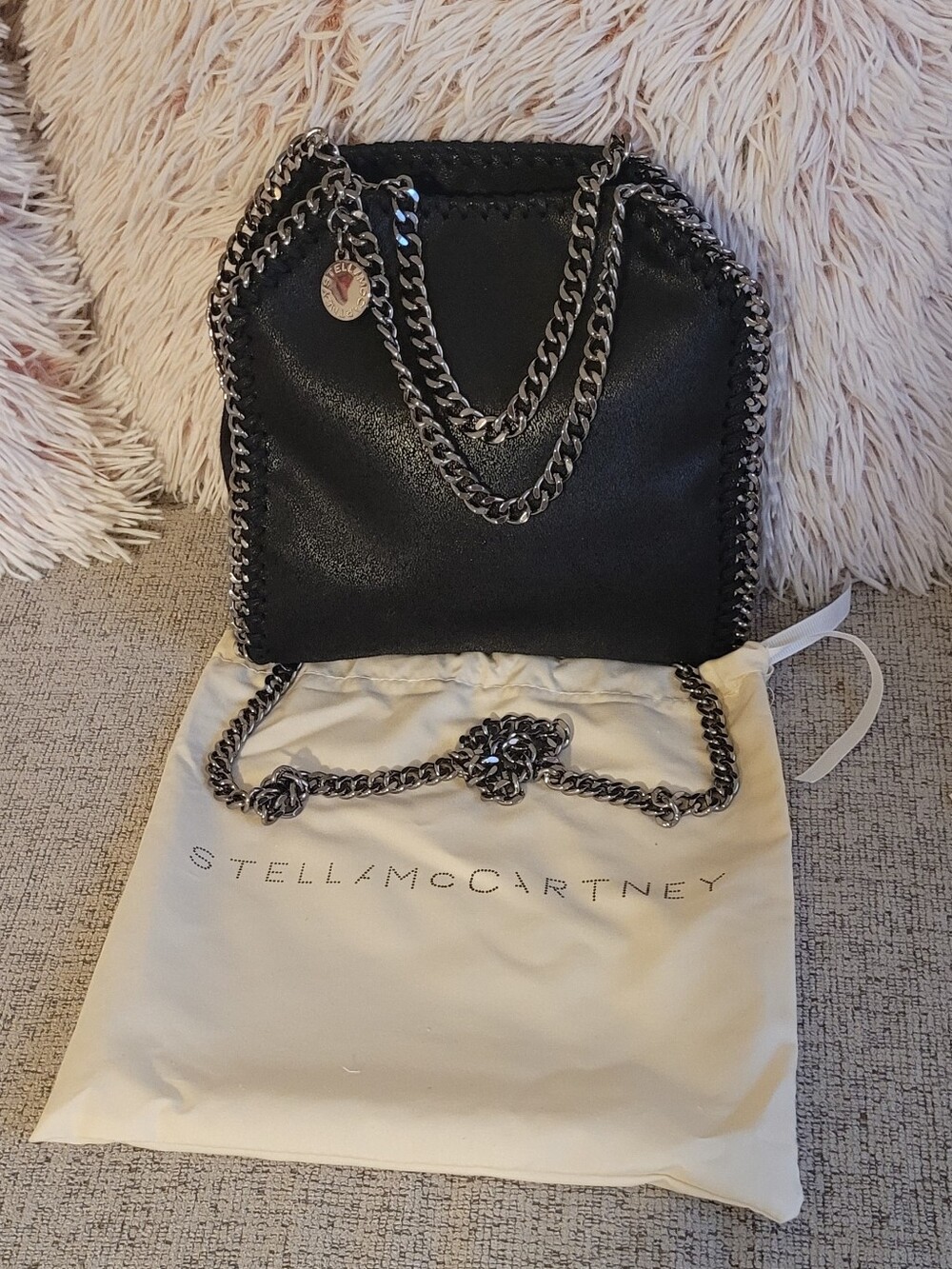 Stella McCartney Black Faux-Leather Chain Trim Crossbody Bag